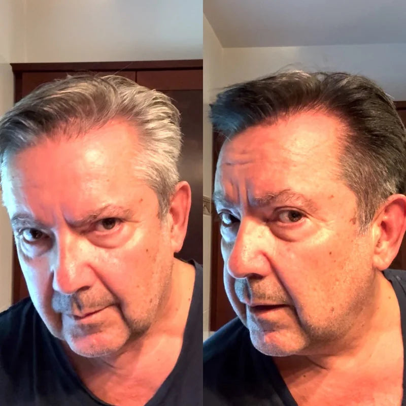 Cheveux d'homme, gros plan avant / après