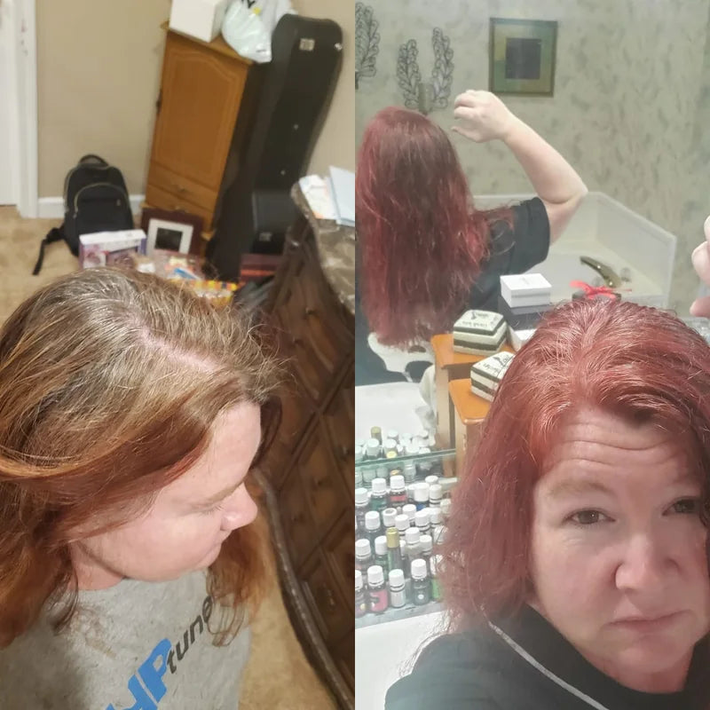 Avant / après cheveux rouges
